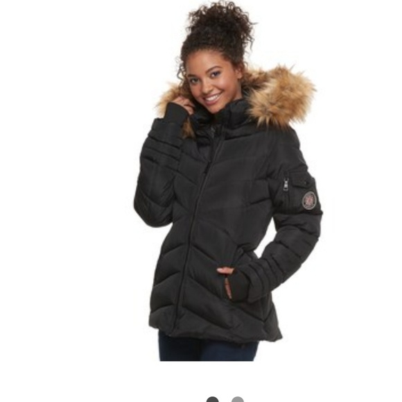 steve madden faux fur hooded puffer jacket
